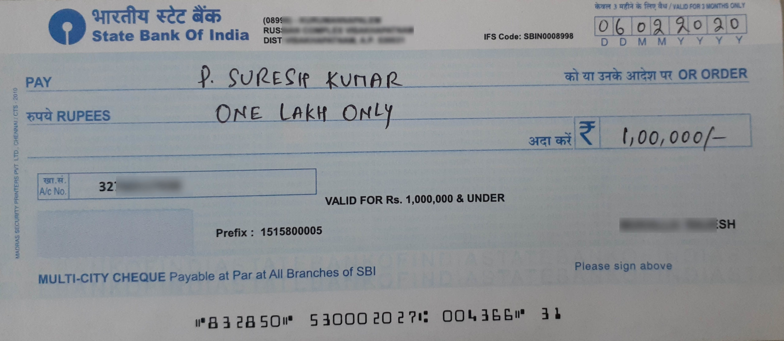 How to write one lakh rupees only on cheque image
