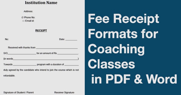 Fee Receipt Format for Coaching Classes in PDF & Word Formats