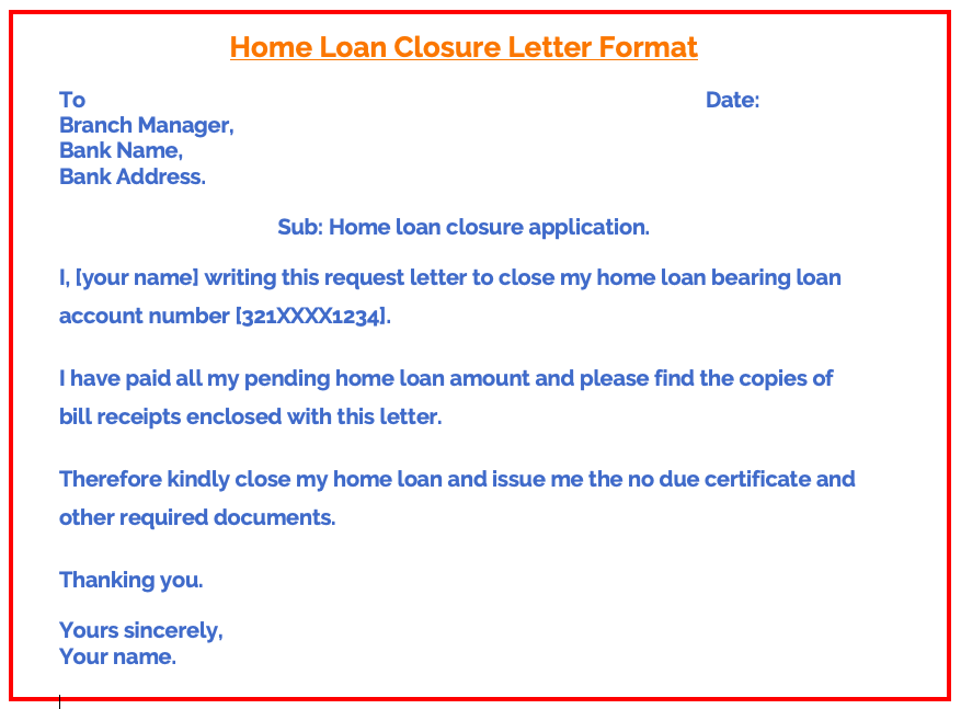 Home loan closure letter format in word sample