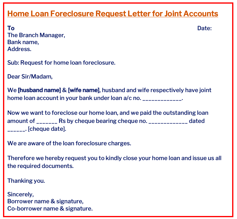 Home loan foreclosure request letter for joint accounts