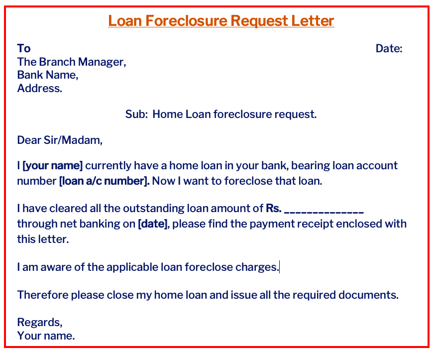 Loan foreclosure request letter format in word