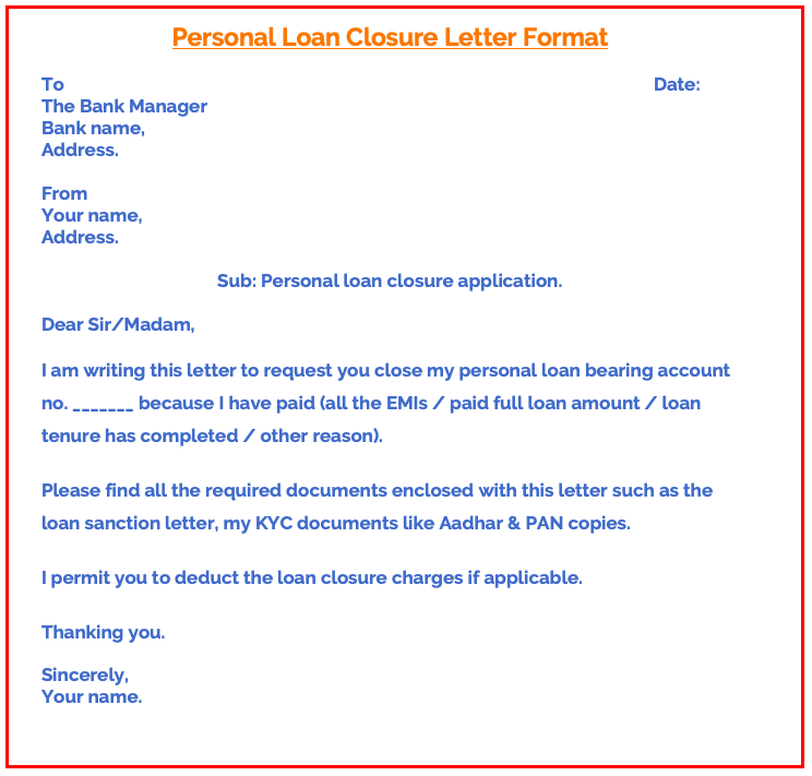 Personal loan closure letter format in Word sample