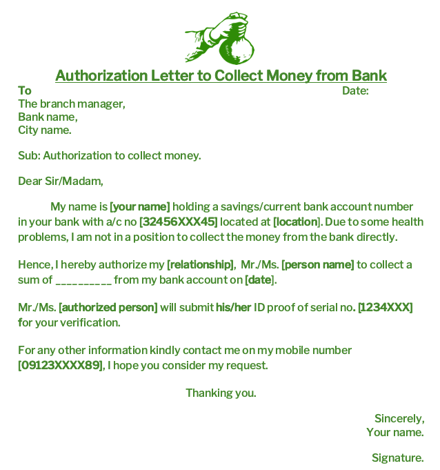 Authorization letter to collect money from bank