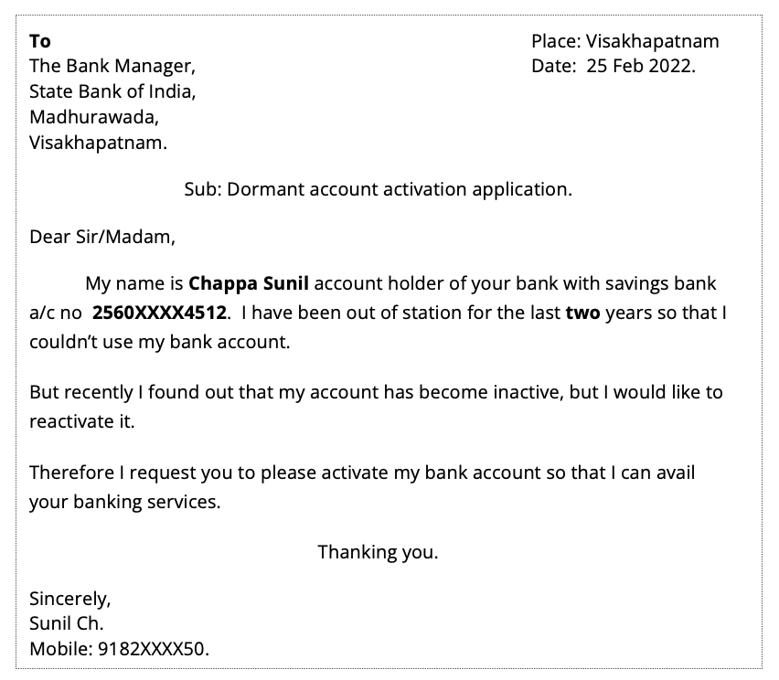 SBI inoperative account activation letter