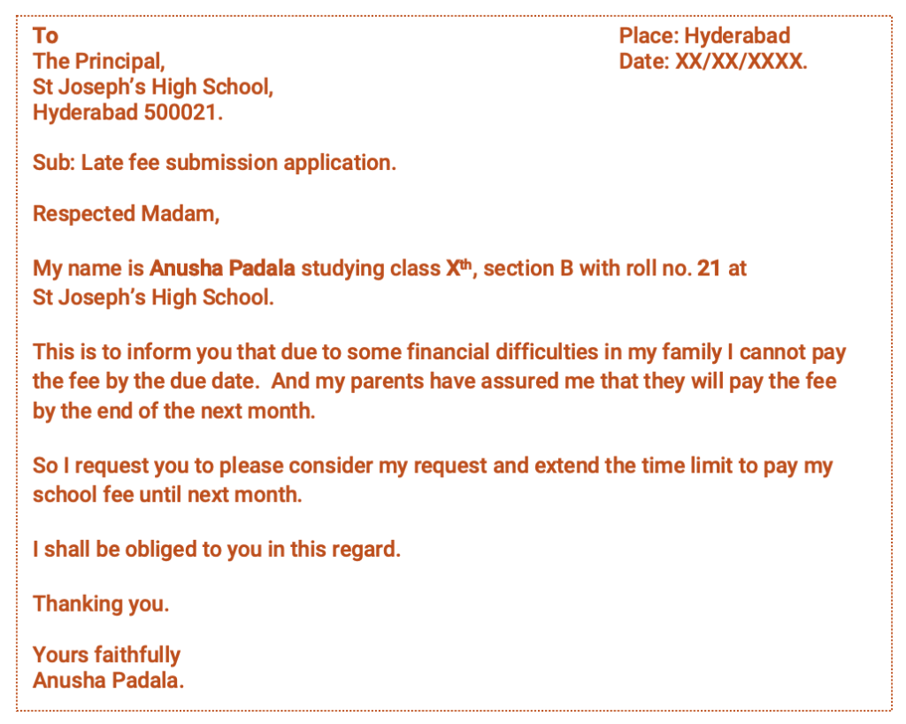 Application for late fee submission to school
