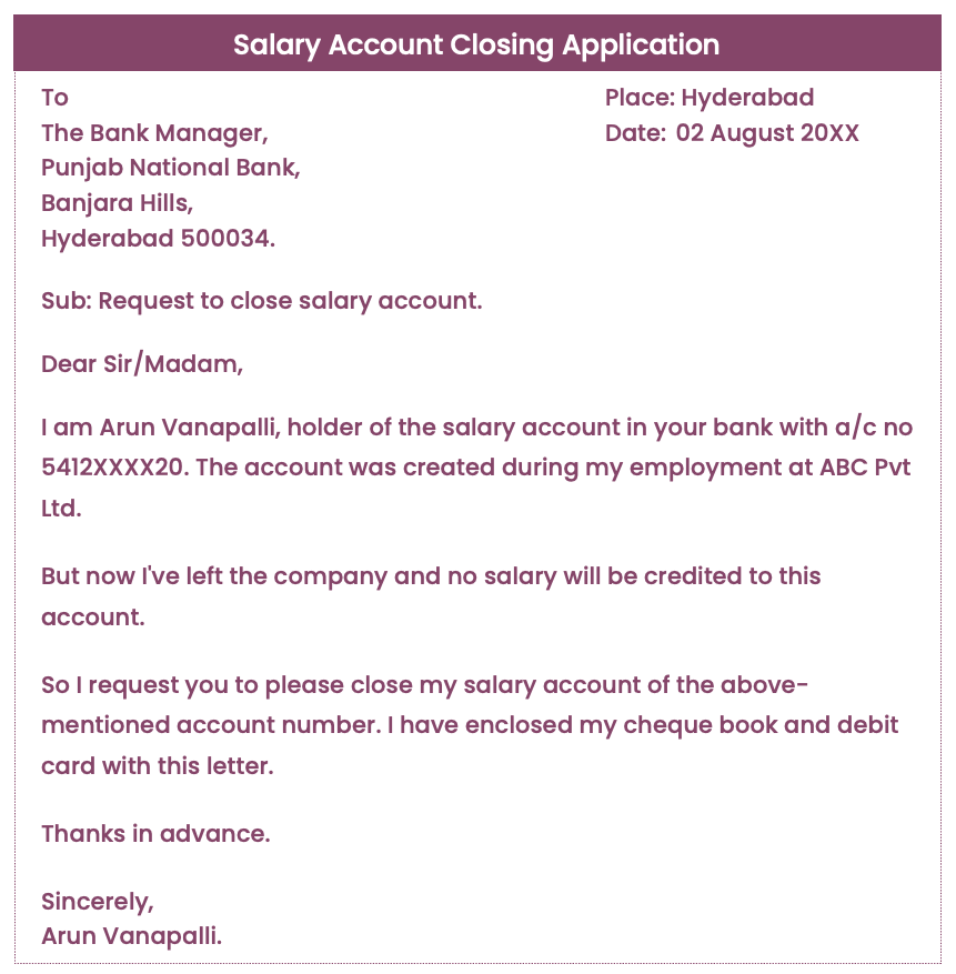 application letter to close the savings account