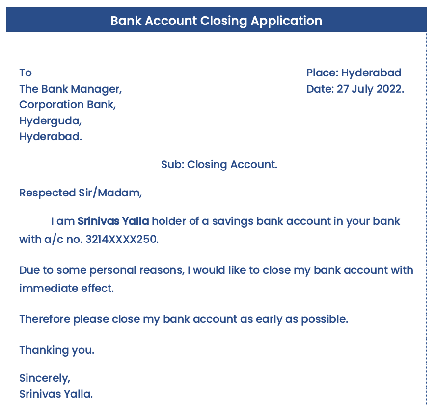 letter format for account closing