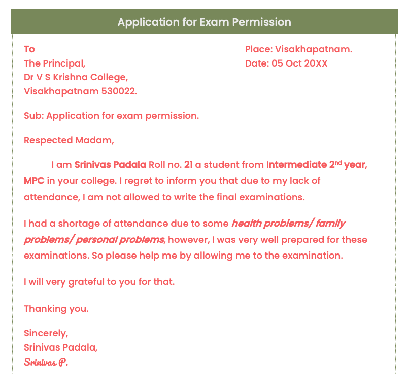 Application for examination permission