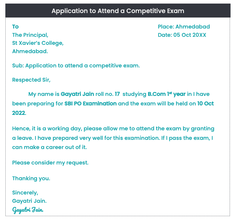 Application to attend a competiive examination
