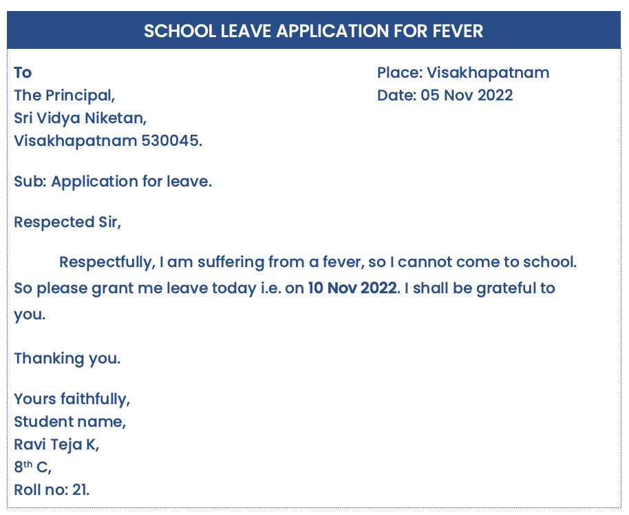 School leave application for fever