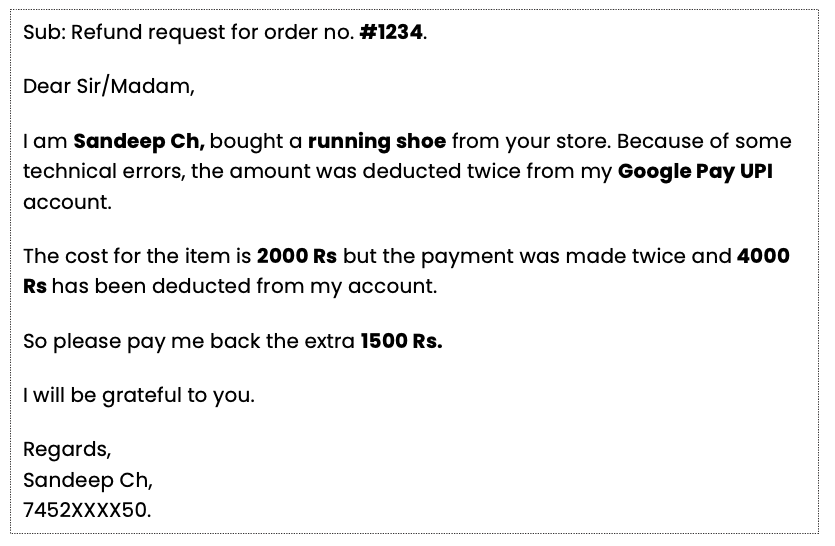 Double payment refund request to company