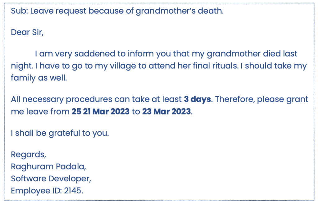Grandmother Passed Away Leave Mail to HR
