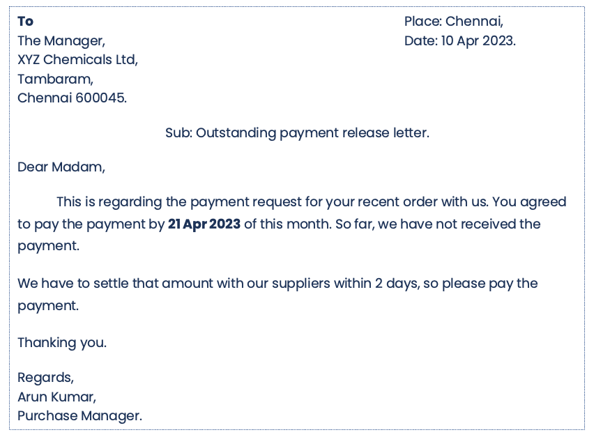 Simple outtanding payment request letter