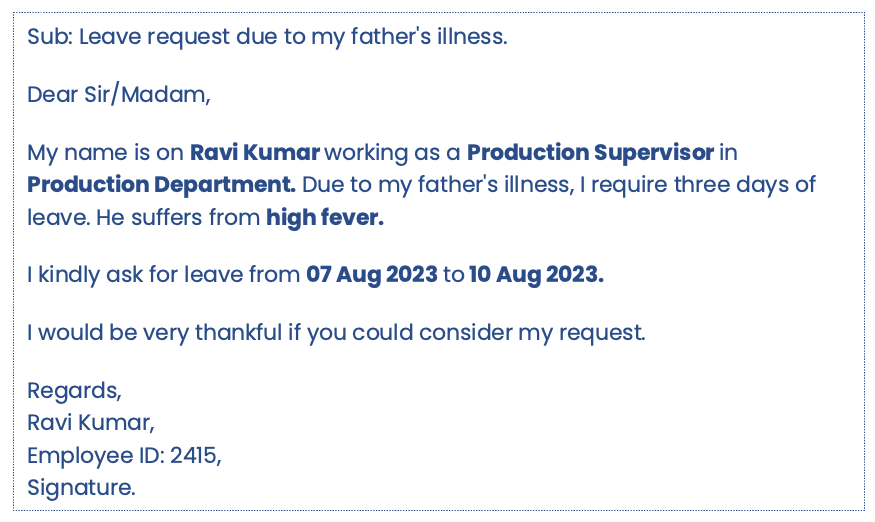 Emergency leave letter for father sick to office