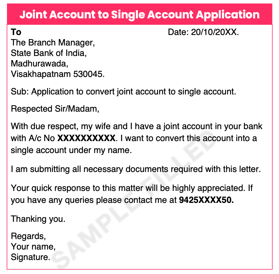 Joint account to single account in English