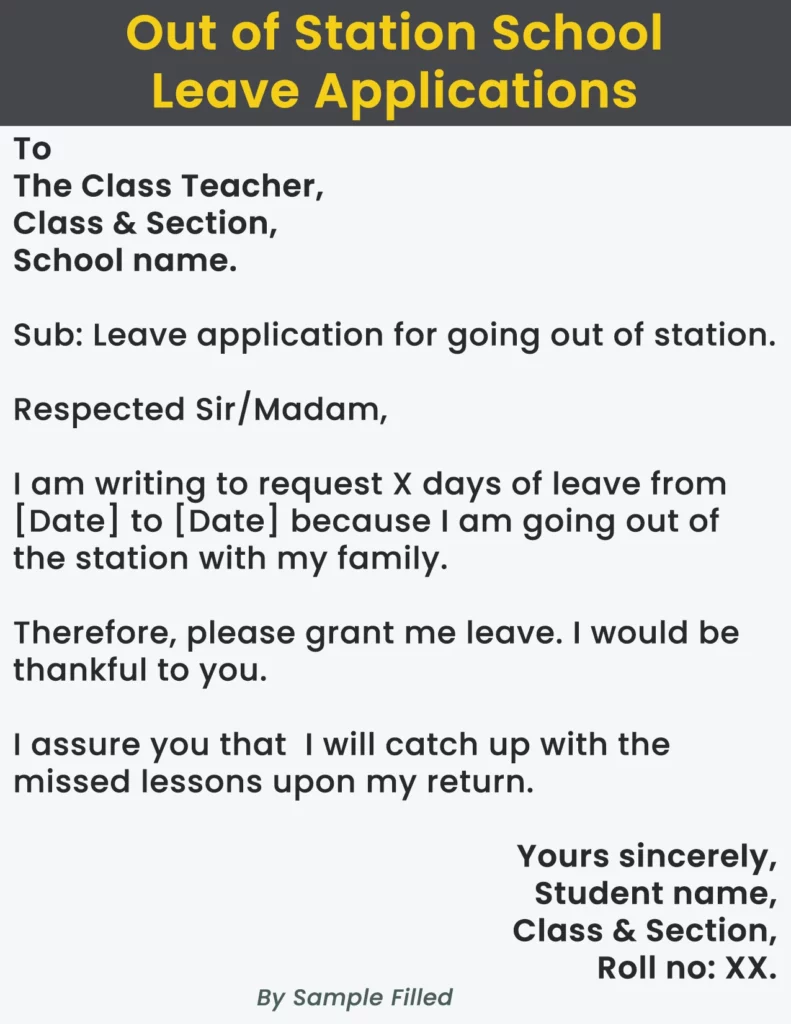 Out of station school leave application
