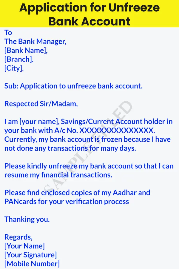 Application for unfreeze bank account