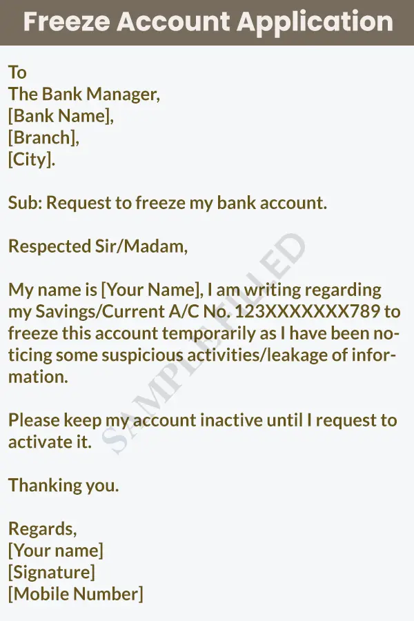 Freeze bank account application