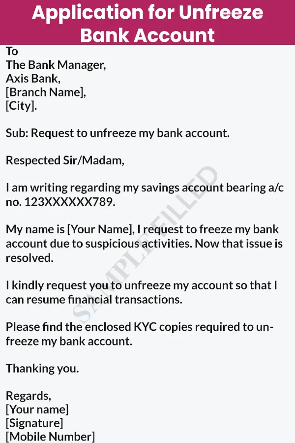 Axis bank account unfreeze application