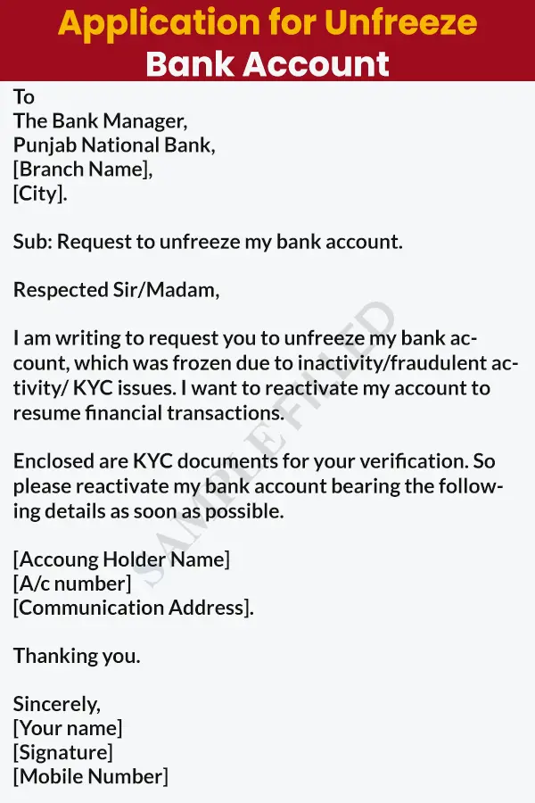 PNB account unfreeze application