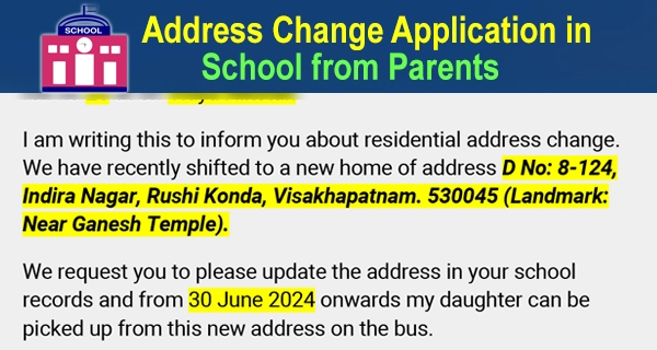 Address change application in school from parents in Word